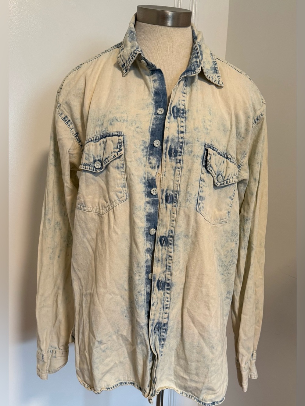 Vintage! FWRD DENIM & CO Bleached Denim-Effect Button-Up Shirt - Size XL